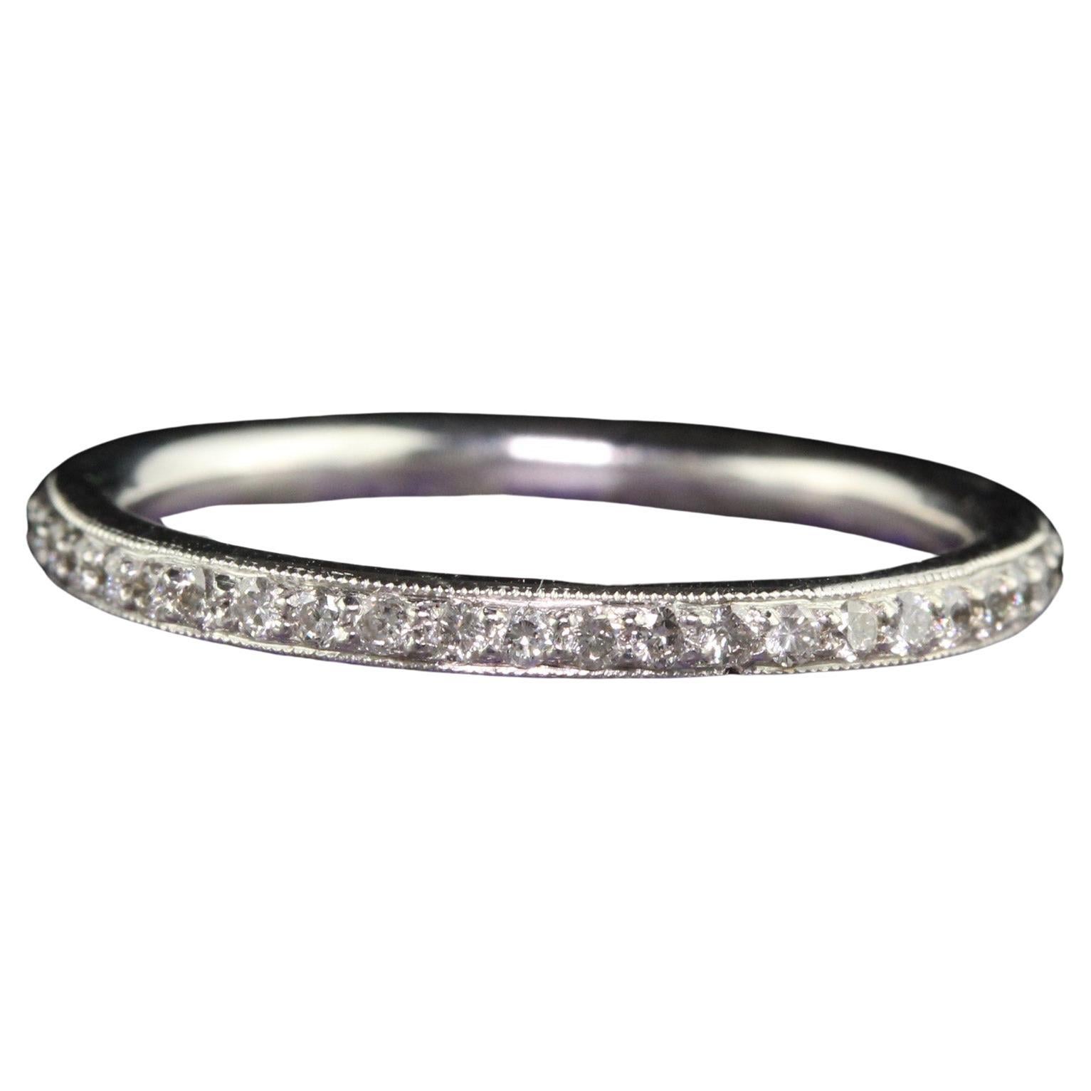 Vintage 18K White Gold Round Cut Eternity Wedding Band - Size 7 For Sale