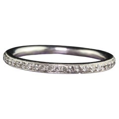 Vintage 18K White Gold Round Cut Eternity Wedding Band - Size 7