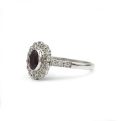 Vintage 18k White Gold Ruby and Diamond Cluster Ring – Marguerite Style