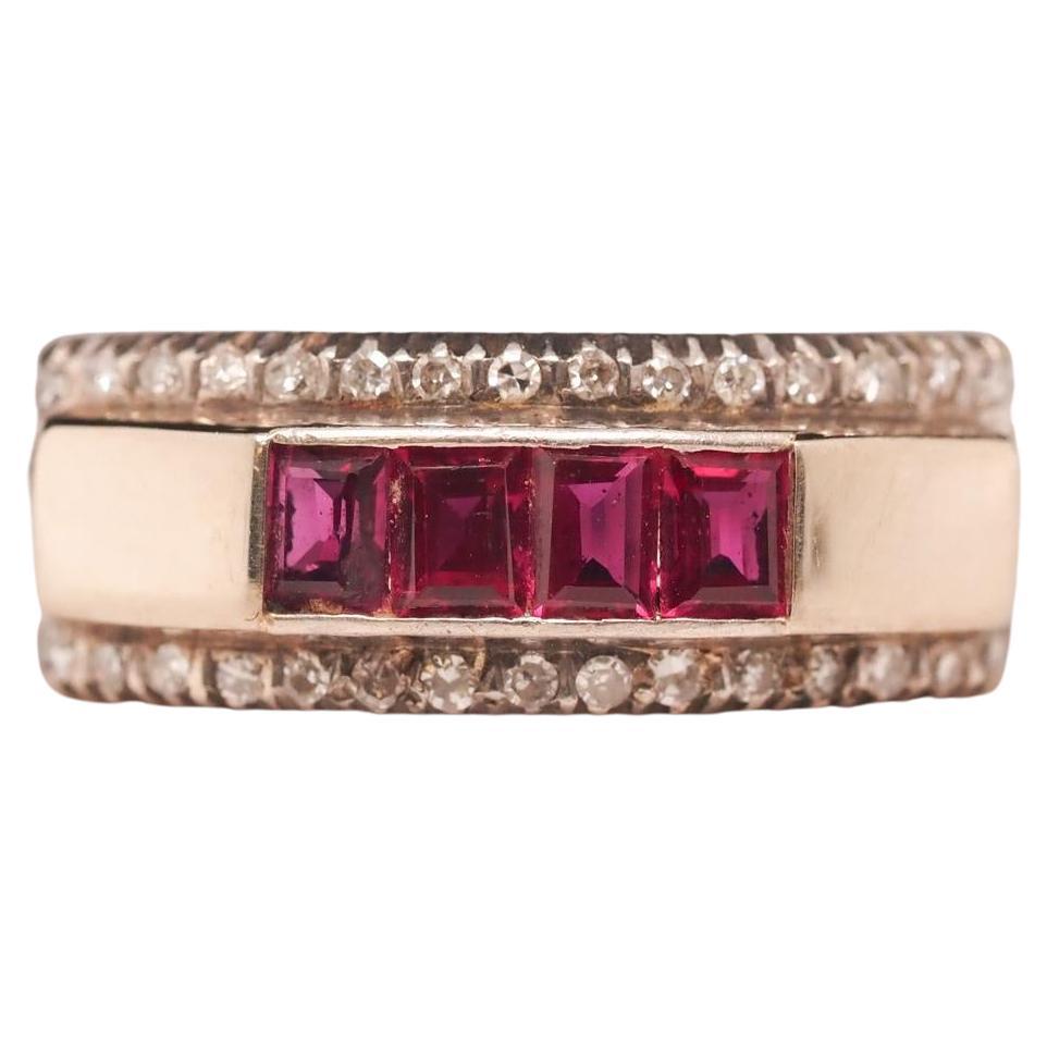 Vintage 18K White Gold Ruby and Diamond Wedding Band For Sale