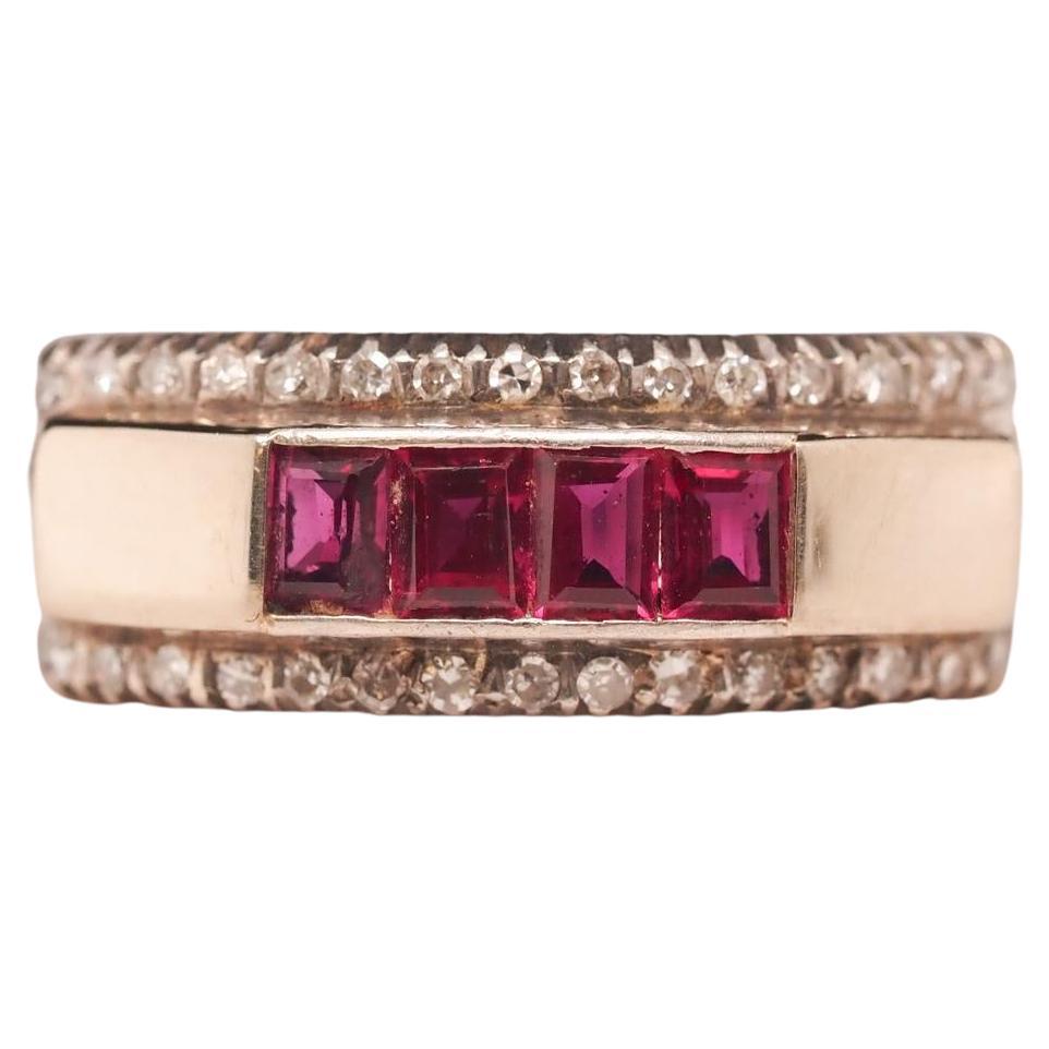 Vintage 18K White Gold Ruby and Diamond Wedding Band