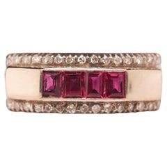 Vintage 18K White Gold Ruby and Diamond Wedding Band