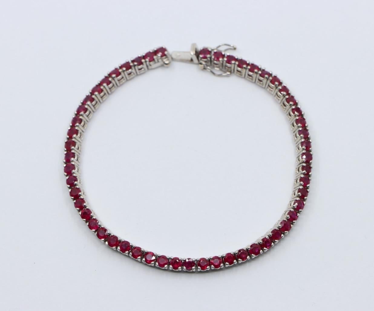 Bracelet Vintage en or blanc 18K avec rubis en vente 2