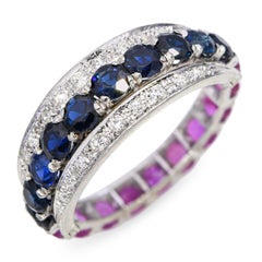 Vintage 18k White Gold Sapphire and Diamond Night and Day Ring