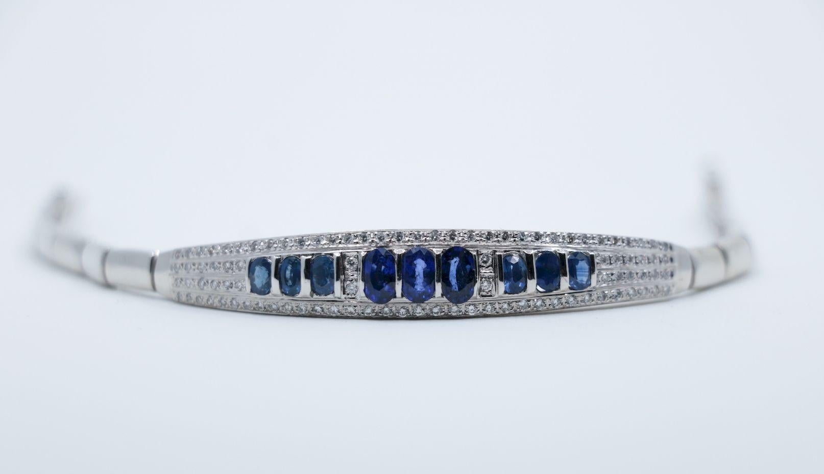 Vintage 18K White Gold Sapphire Diamond Bracelet In Good Condition In Flushing, NY