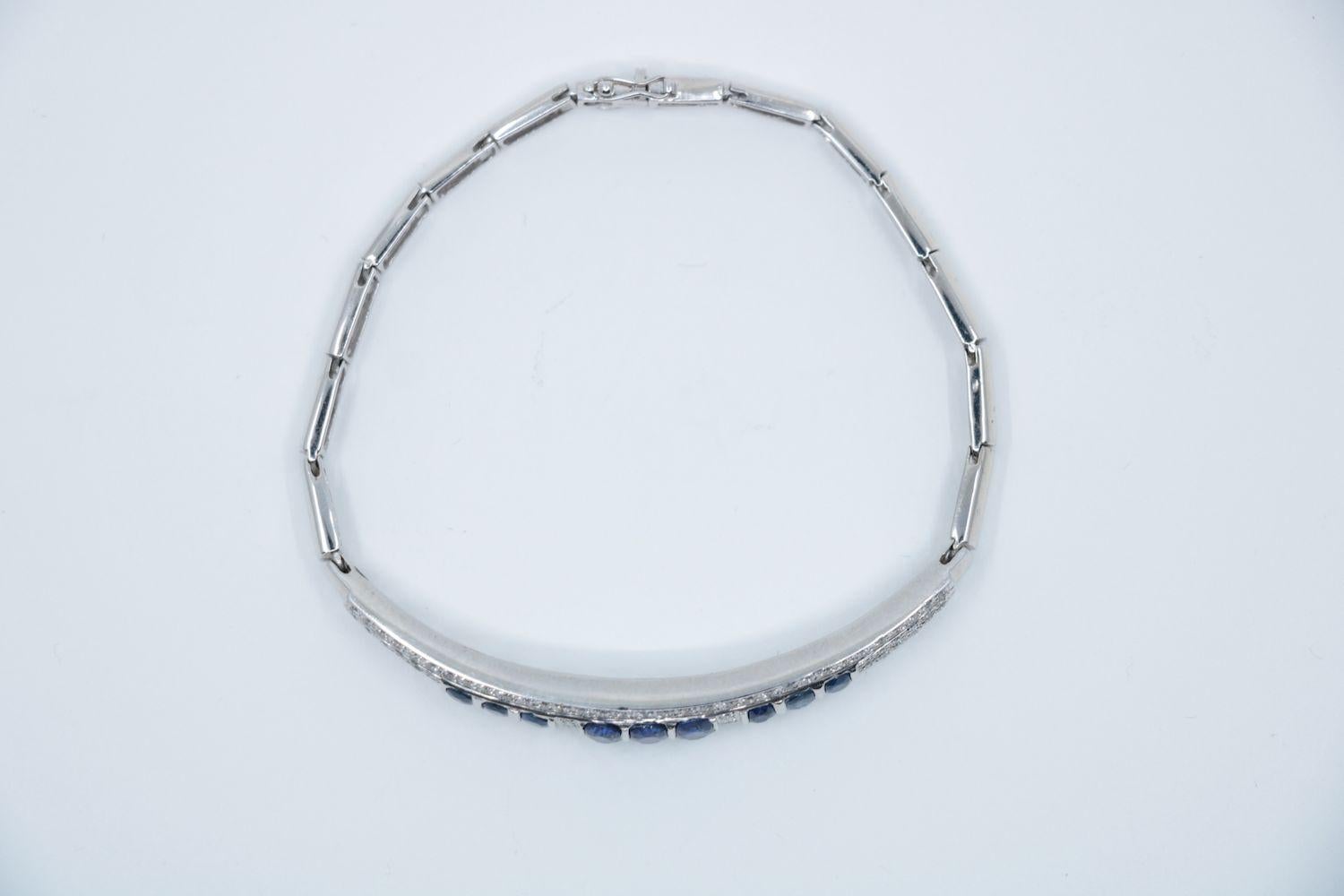 Vintage 18K White Gold Sapphire Diamond Bracelet 1