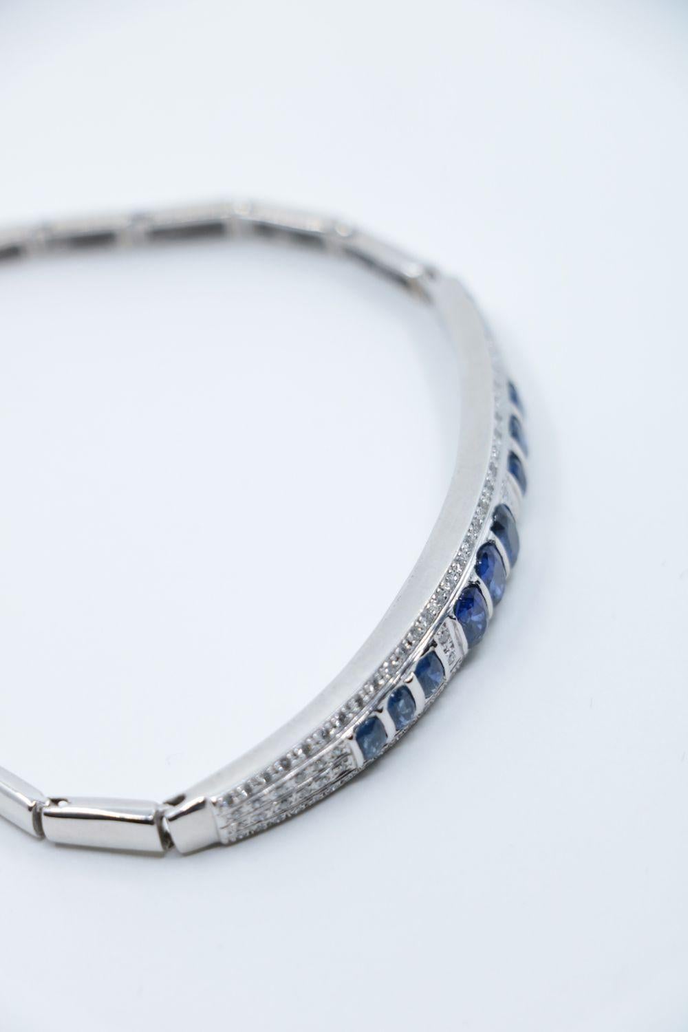 Vintage 18K White Gold Sapphire Diamond Bracelet 2