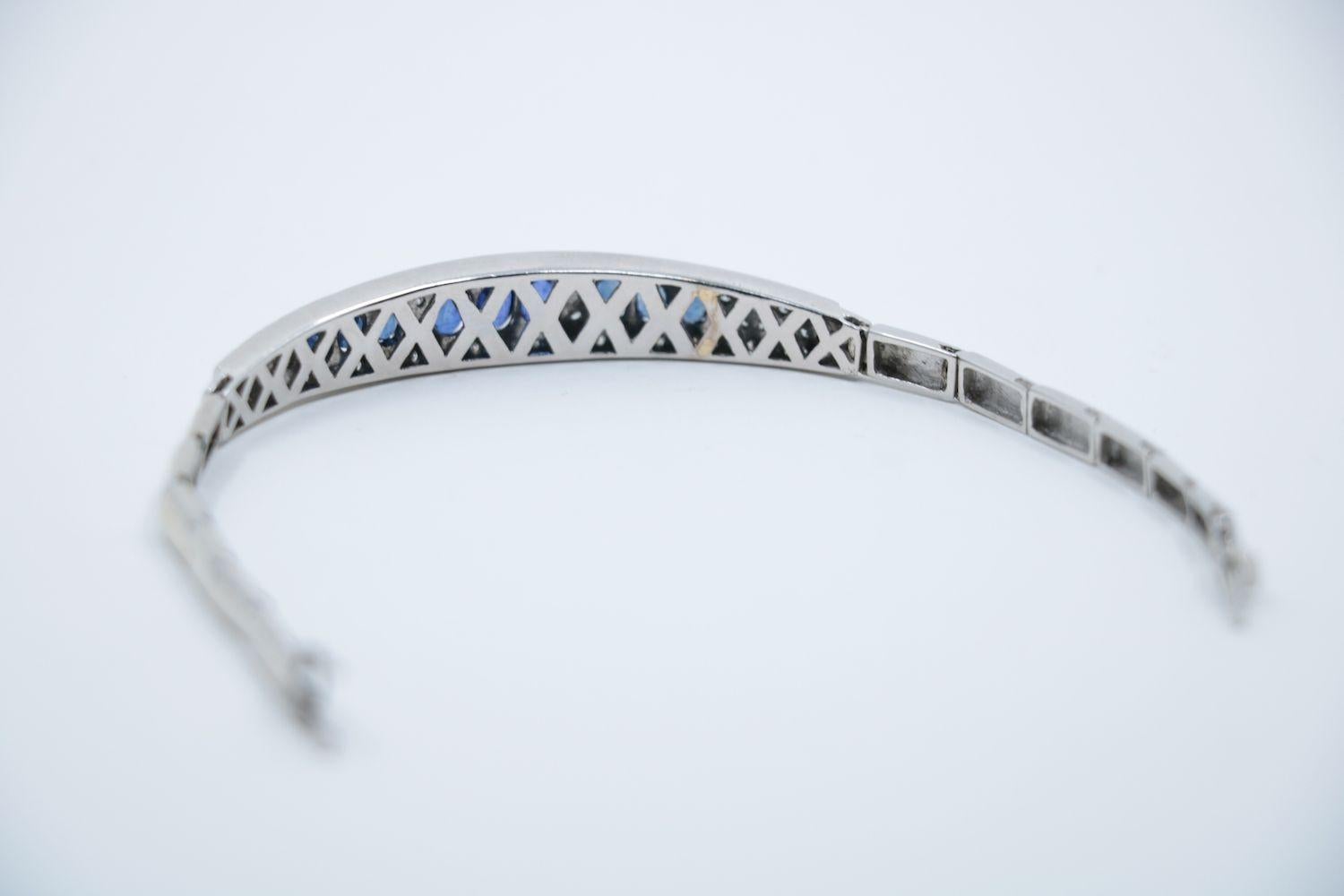 Vintage 18K White Gold Sapphire Diamond Bracelet 3