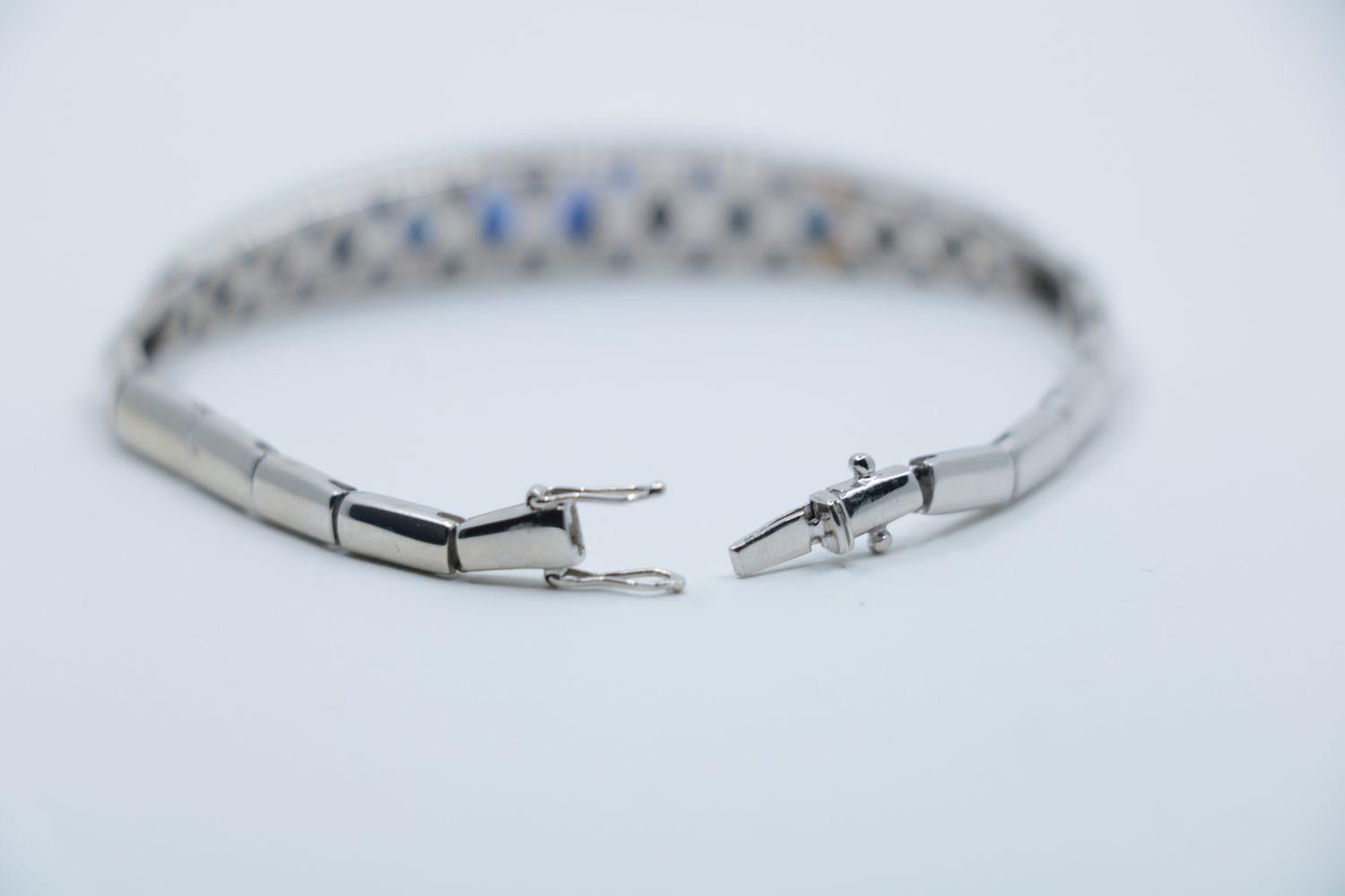 Vintage 18K White Gold Sapphire Diamond Bracelet 4