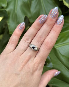 Vintage 18K White Gold Sapphire & Diamond Three Stone Ring