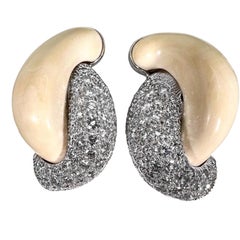 Vintage 18K White Gold Seaman Schepps Diamond and Bone Half Link Earrings