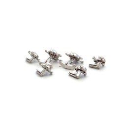 Vintage 18K White Gold Skull Locking Cufflinks and Buttons with 1 Carat Ruby