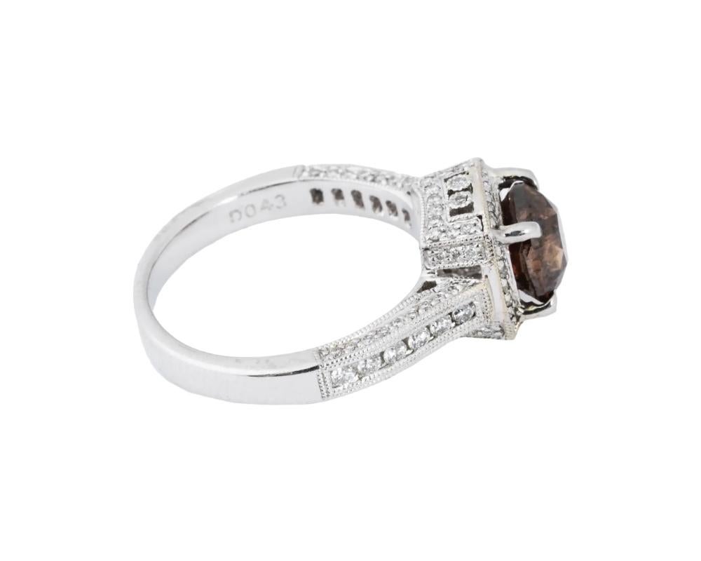 Vintage 18K White Gold Smoky Quartz Diamond Ring In Good Condition For Sale In New York, NY