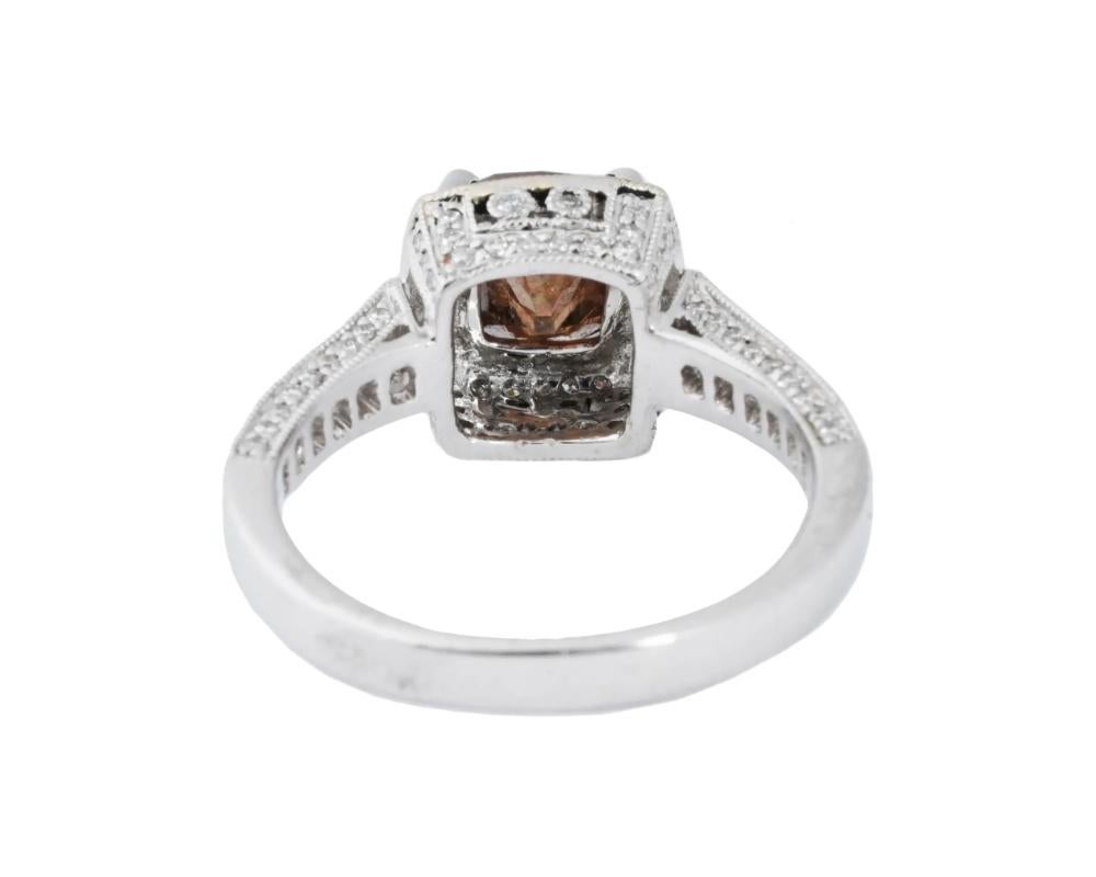 Women's Vintage 18K White Gold Smoky Quartz Diamond Ring For Sale