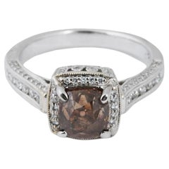 Vintage 18K White Gold Smoky Quartz Diamond Ring