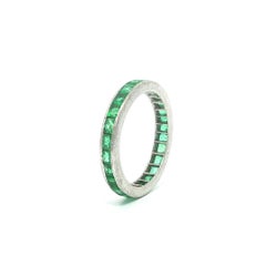 Vintage 18k White Gold Square & Rectangular Channel Set Emerald Eternity Band