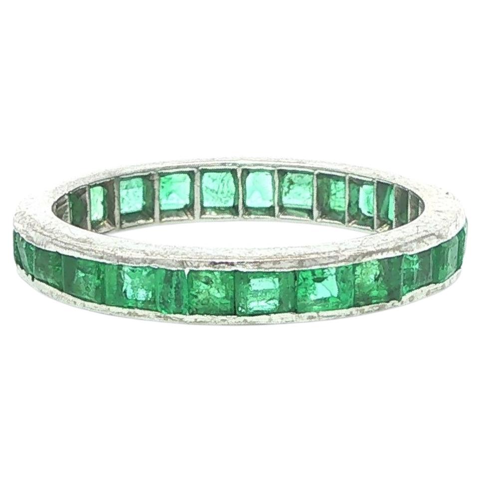 Vintage 18k White Gold Square & Rectangular Channel Set Emerald Eternity Band