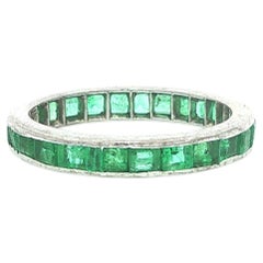 Vintage 18k White Gold Square & Rectangular Channel Set Emerald Eternity Band