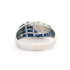 Vintage 18k White Gold Square Step Sapphire & Diamond Wide Band Ring Size 9