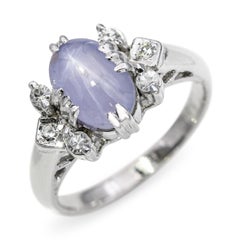 Vintage 18k White Gold Star 1.80ct Star Sapphire and Diamond Ring