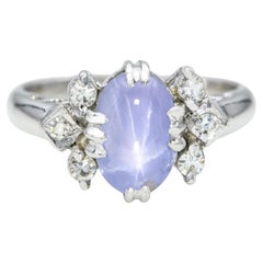 Vintage 18k White Gold Star 1.80ct Star Sapphire and Diamond Ring