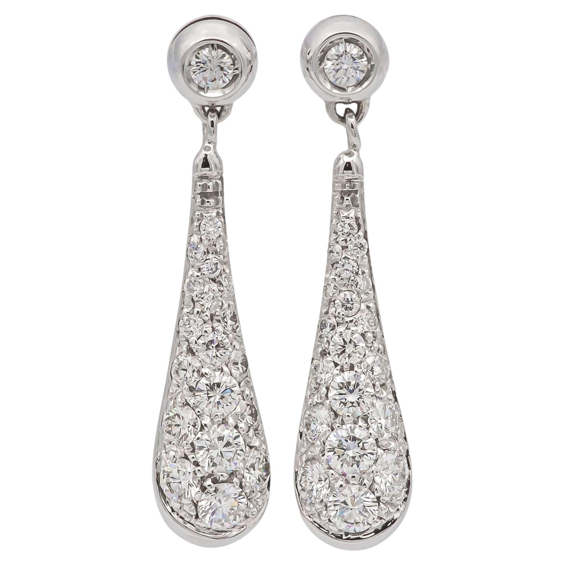 Orecchini a goccia pendenti in oro bianco 18K con pavé di diamanti 1,25 tcw. G VS