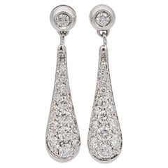 Orecchini a goccia pendenti in oro bianco 18K con pavé di diamanti 1,25 tcw. G VS