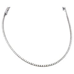 Vintage 18K White Gold Tennis Necklace with 9 Carat Round H VS Diamonds
