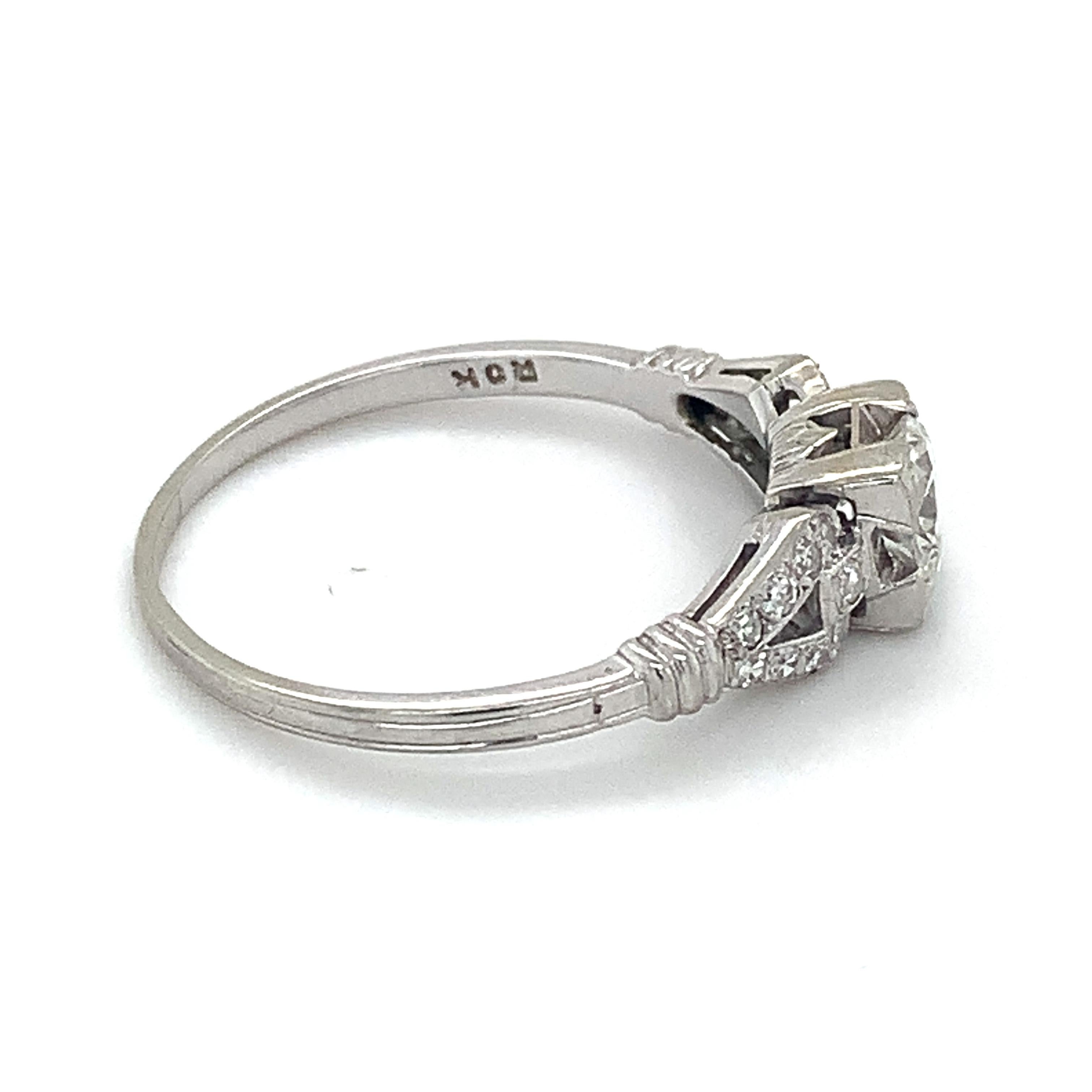 Round Cut Vintage 18k White Gold Transitional Center W/ Single Cut Diamonds Ring