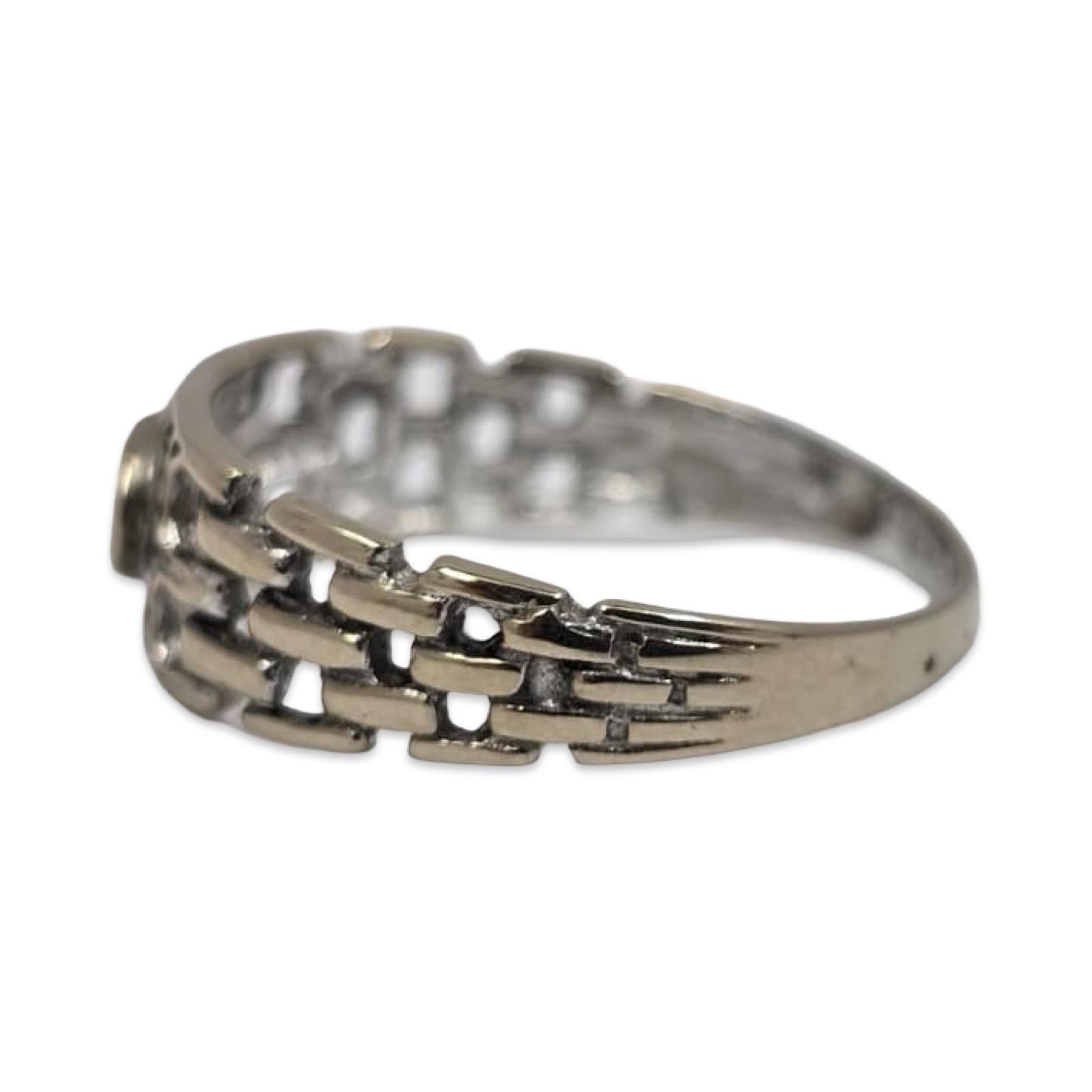 Vintage 18K White Gold Woven Band Ring w/ Oval Rock Crystal & Accents For Sale 1