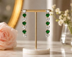 Vintage 18K White & Yellow Gold Tsavorite Garnet & Diamond Heart Drop Earrings