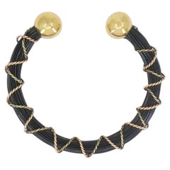 Vintage 18k Yellow and Rose Gold Elephant Hair Cuff Bracelet, Circa 1970s