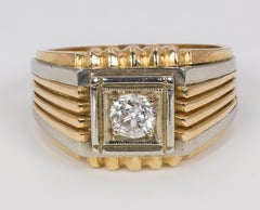 Vintage 18 Karat 'Yellow and White' Gold and Diamond Men's Ring, 1950s