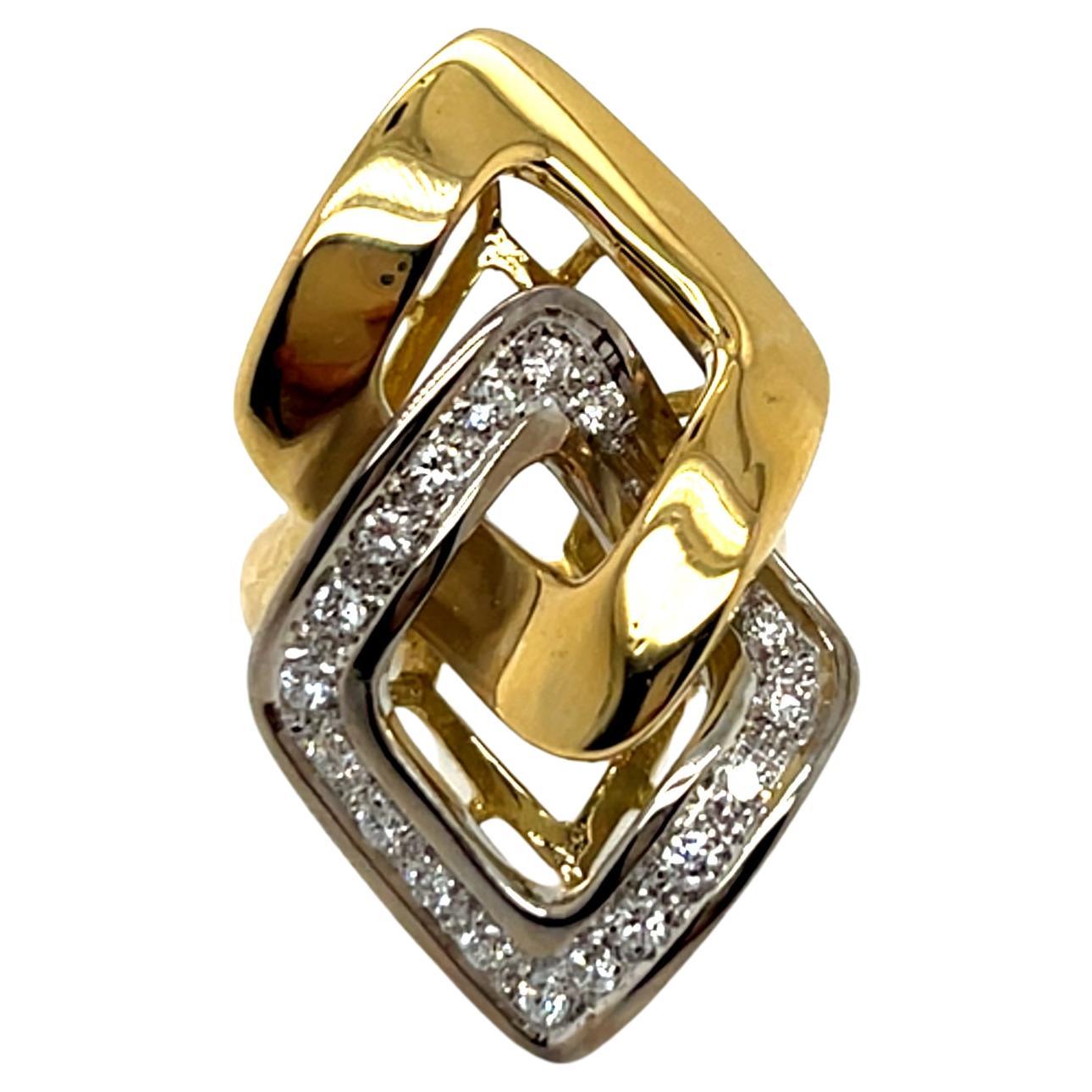Vintage 18k Yellow and White Gold Diamond Statement Ring - Italian Craftsmanship