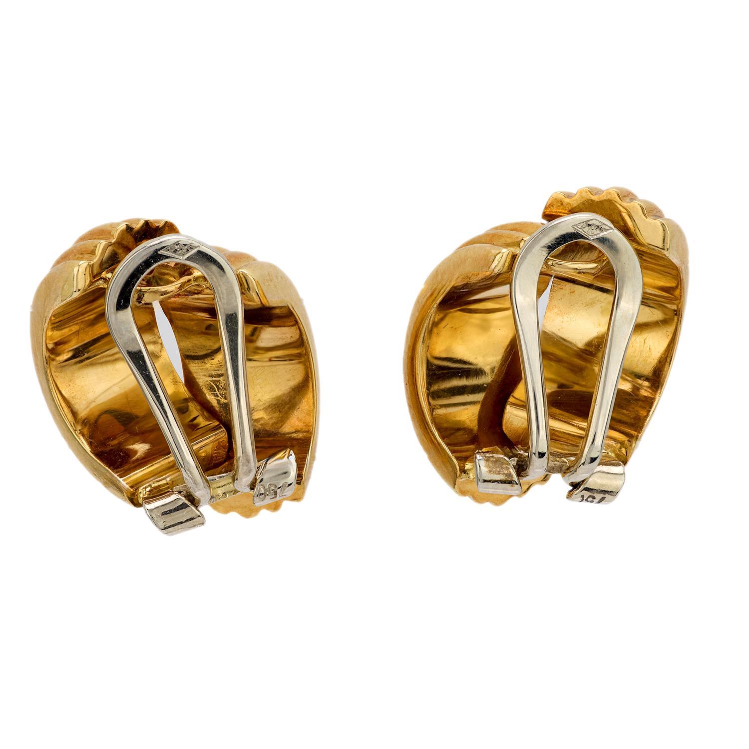 Modern Vintage 18k yellow and white gold earrings For Sale