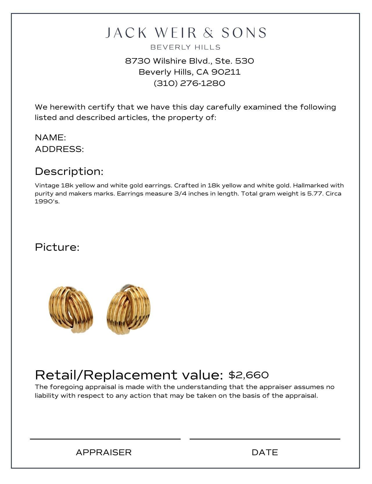 Women's Vintage 18k yellow and white gold earrings For Sale
