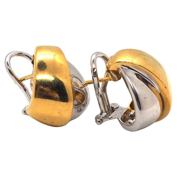Vintage 18K Yellow and White Gold Earrings For Sale at 1stDibs