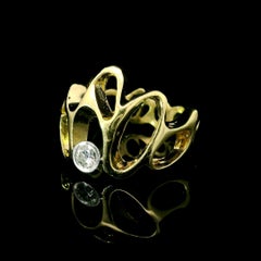 Vintage 18k Yellow Gold 0.18ctw Diamond Abstract Free Form Open Work Band Ring