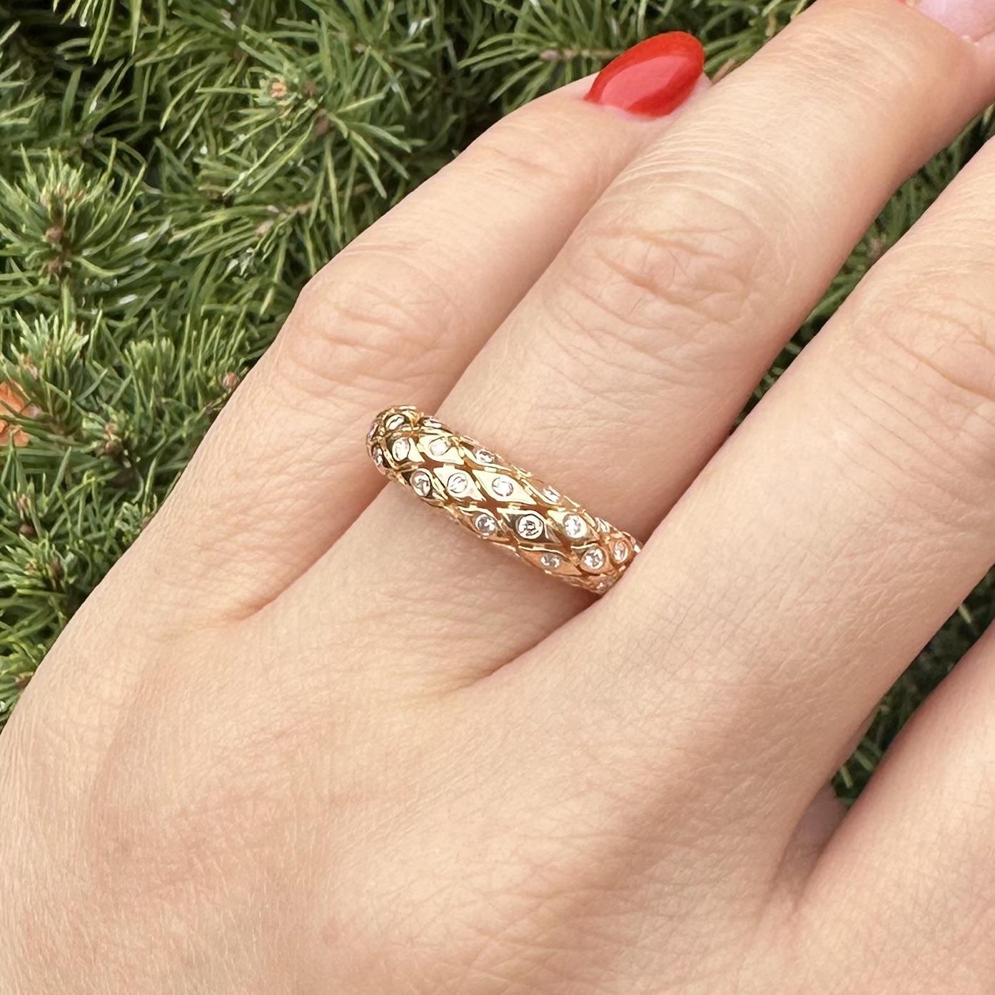 Vintage 18k Gelbgold 0,40ctw Diamant Mosaik gewölbt Band Ring im Angebot 14