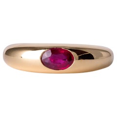 Anillo vintage de oro amarillo de 18 quilates y 0,50 quilates de rubí Banda Cónica Estilo Francés