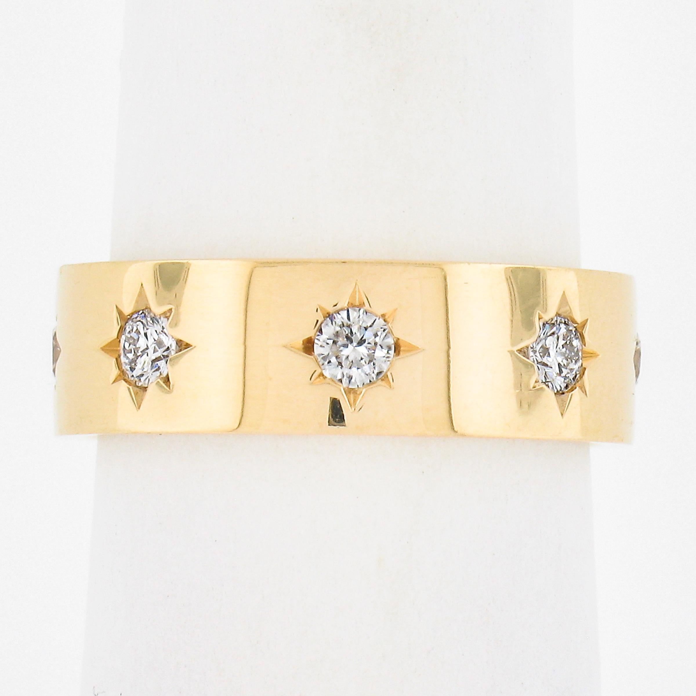 --Stone(s):--
(9) Natural Genuine Diamonds- Round Brilliant Cut - 8 Outside, 1 Inside - Star Pave Set - G/H Color - VS1-SI1 Clarity - 0.54ctw (approx.)

Material: Solid 18k Yellow Gold
Weight: 6.96 Grams
Ring Size: 5.5 (Fitted on a finger. We CANNOT