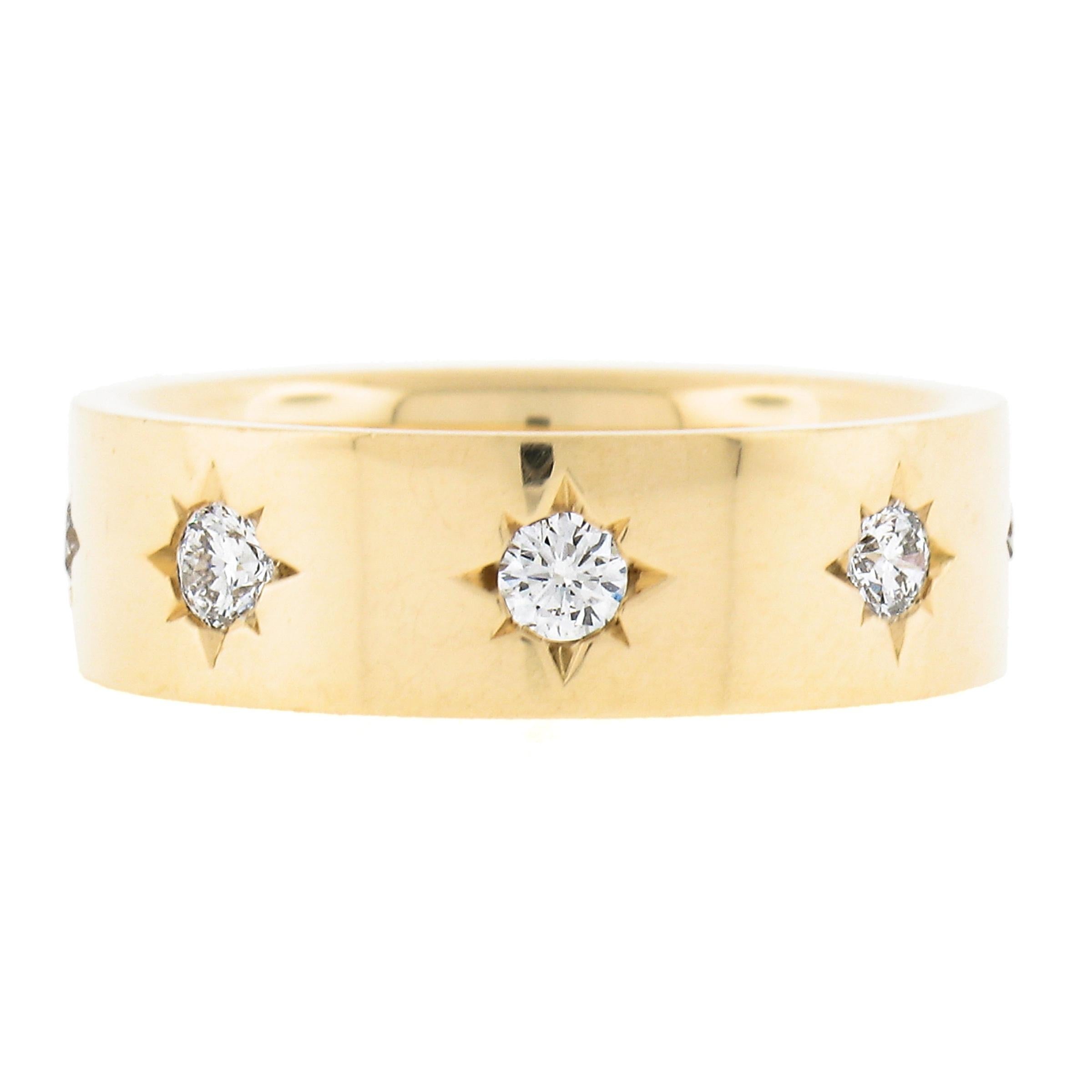 Bague d'éternité vintage carrée en or jaune 18 carats avec diamants pavés d'étoiles 0,54 carat Pour femmes en vente