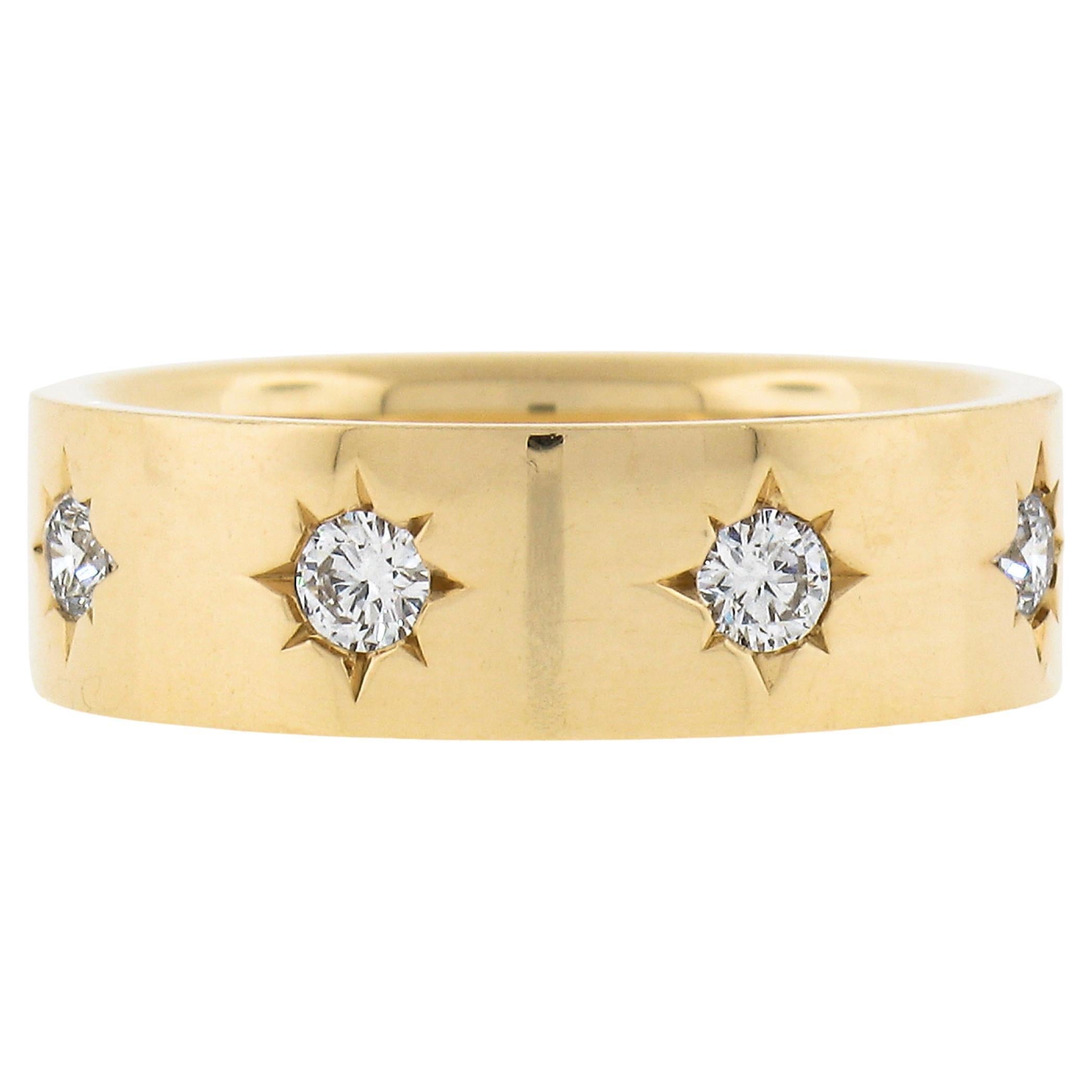 Bague d'éternité vintage carrée en or jaune 18 carats avec diamants pavés d'étoiles 0,54 carat