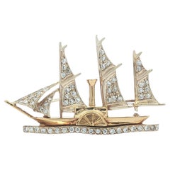 Vintage 18k Yellow Gold 0.60ctw Diamond Intricate Detailed Sailboat Pin Brooch