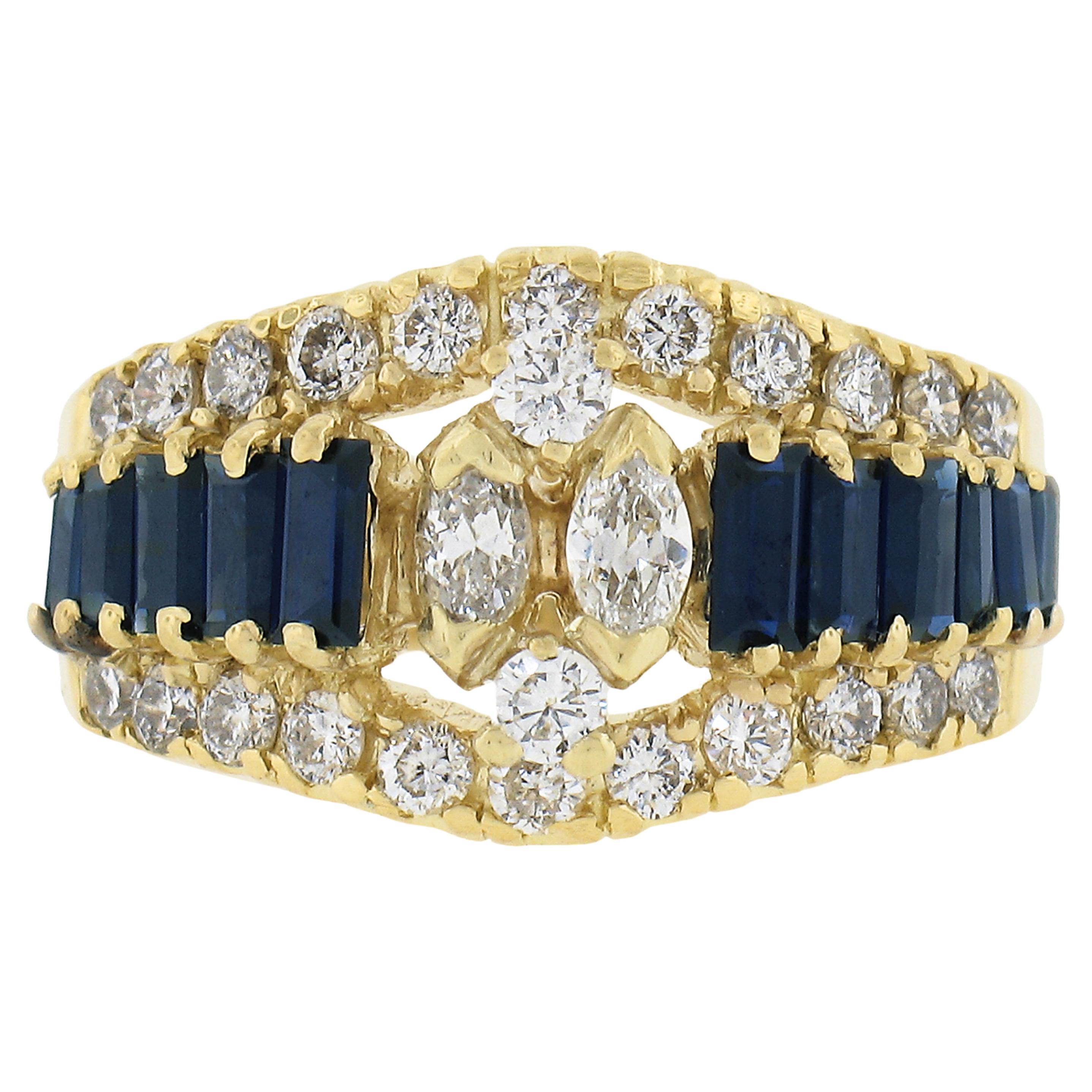 Vintage 18k Yellow Gold 0.75ctw Diamond & Graduated Sapphire Cocktail Band Ring