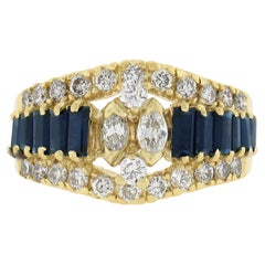 Vintage 18k Yellow Gold 0.75ctw Diamond & Graduated Sapphire Cocktail Band Ring