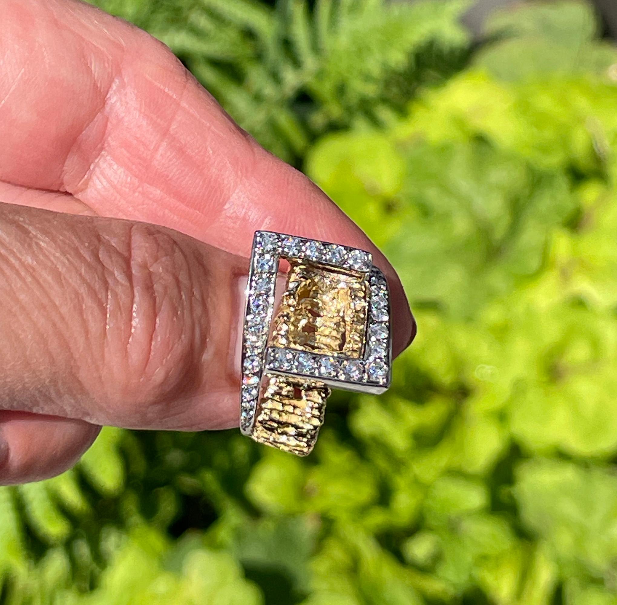 Vintage 18K Yellow Gold 0.8ct Diamond Nugget Free Form Sculptural Geometric Ring For Sale 8