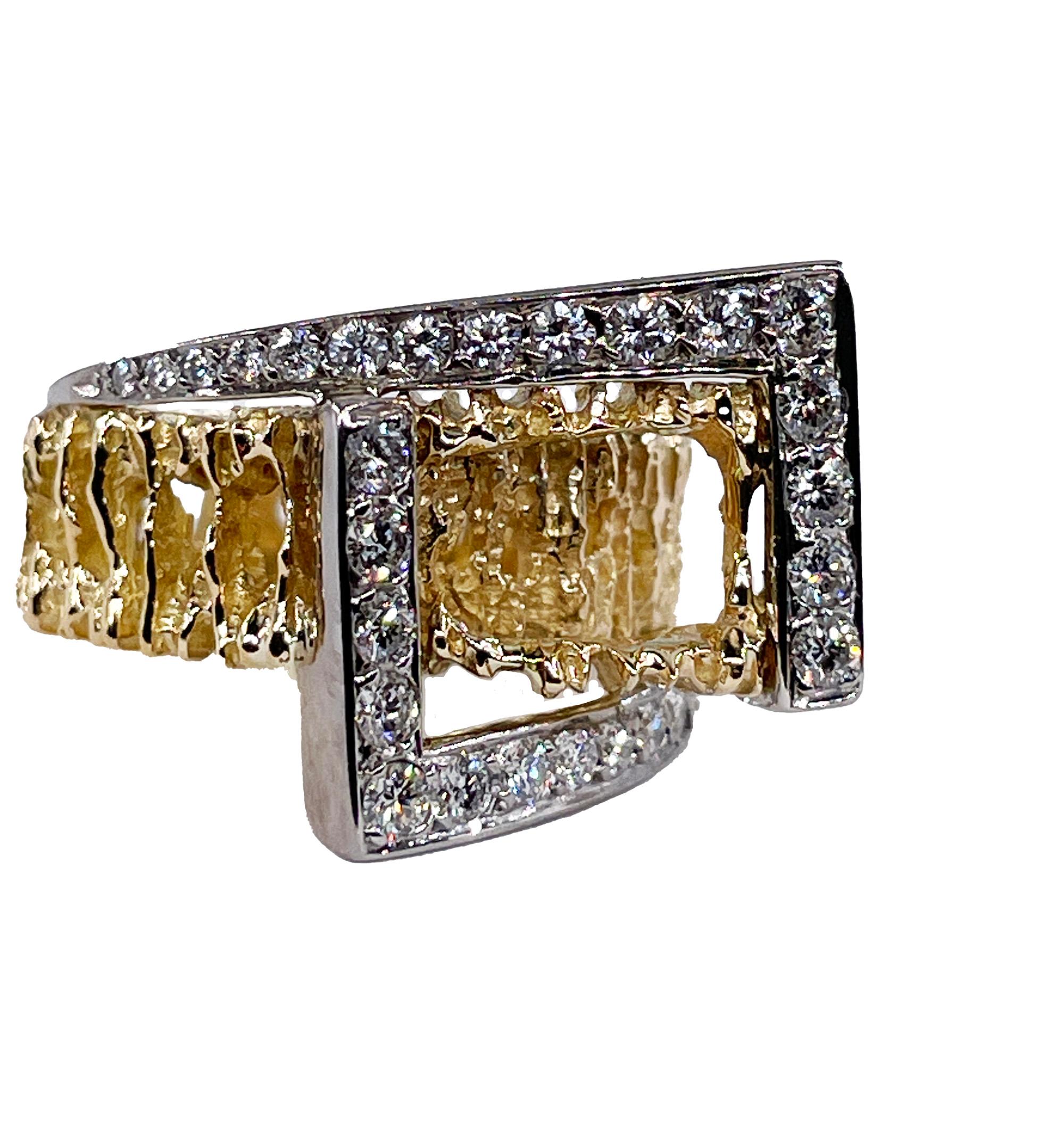Bague géométrique sculpturale vintage en or jaune 18 carats avec pépite de diamants de 0,8 carat de forme libre Bon état - En vente à New York, NY