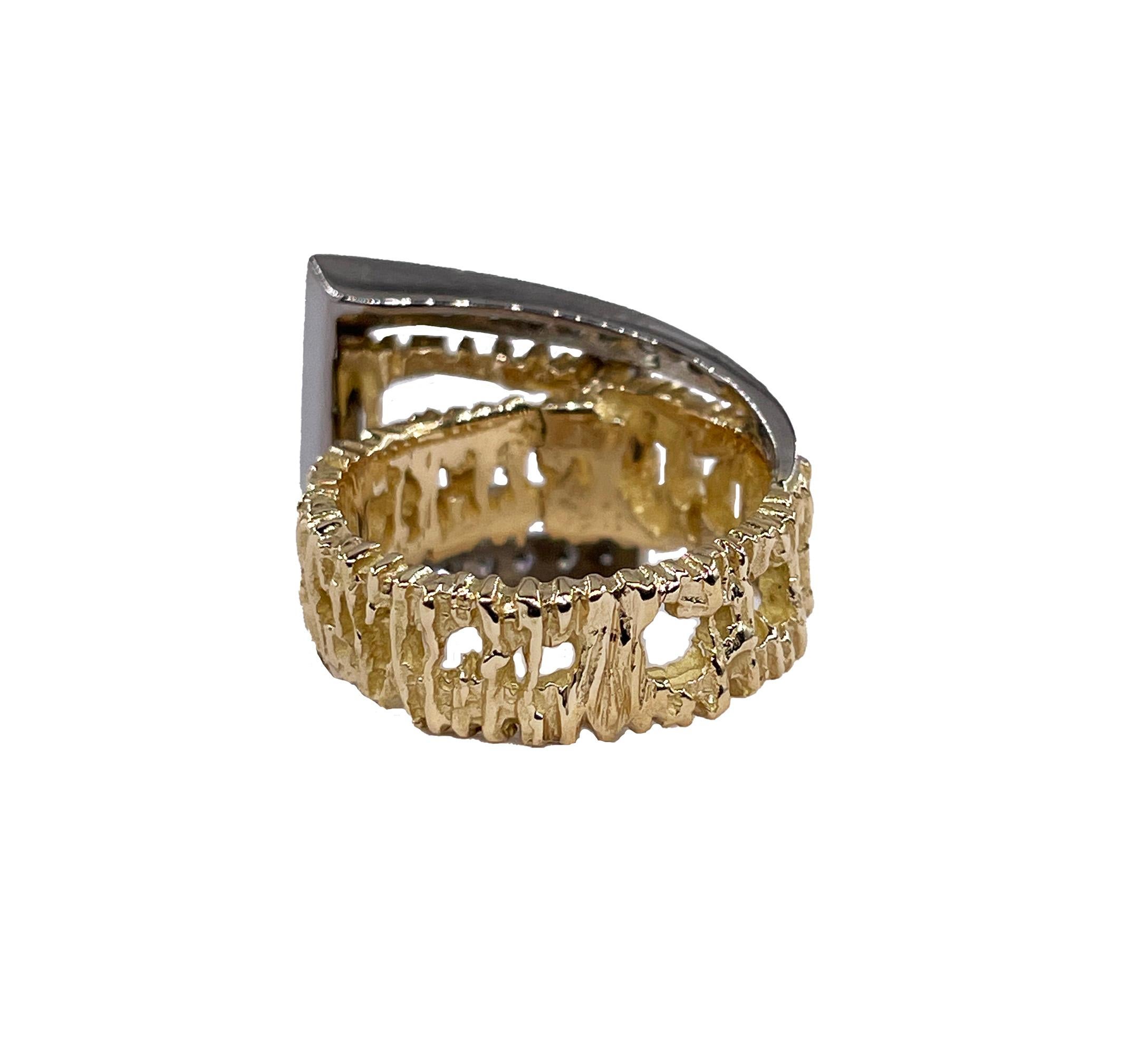 Vintage 18K Yellow Gold 0.8ct Diamond Nugget Free Form Sculptural Geometric Ring For Sale 1