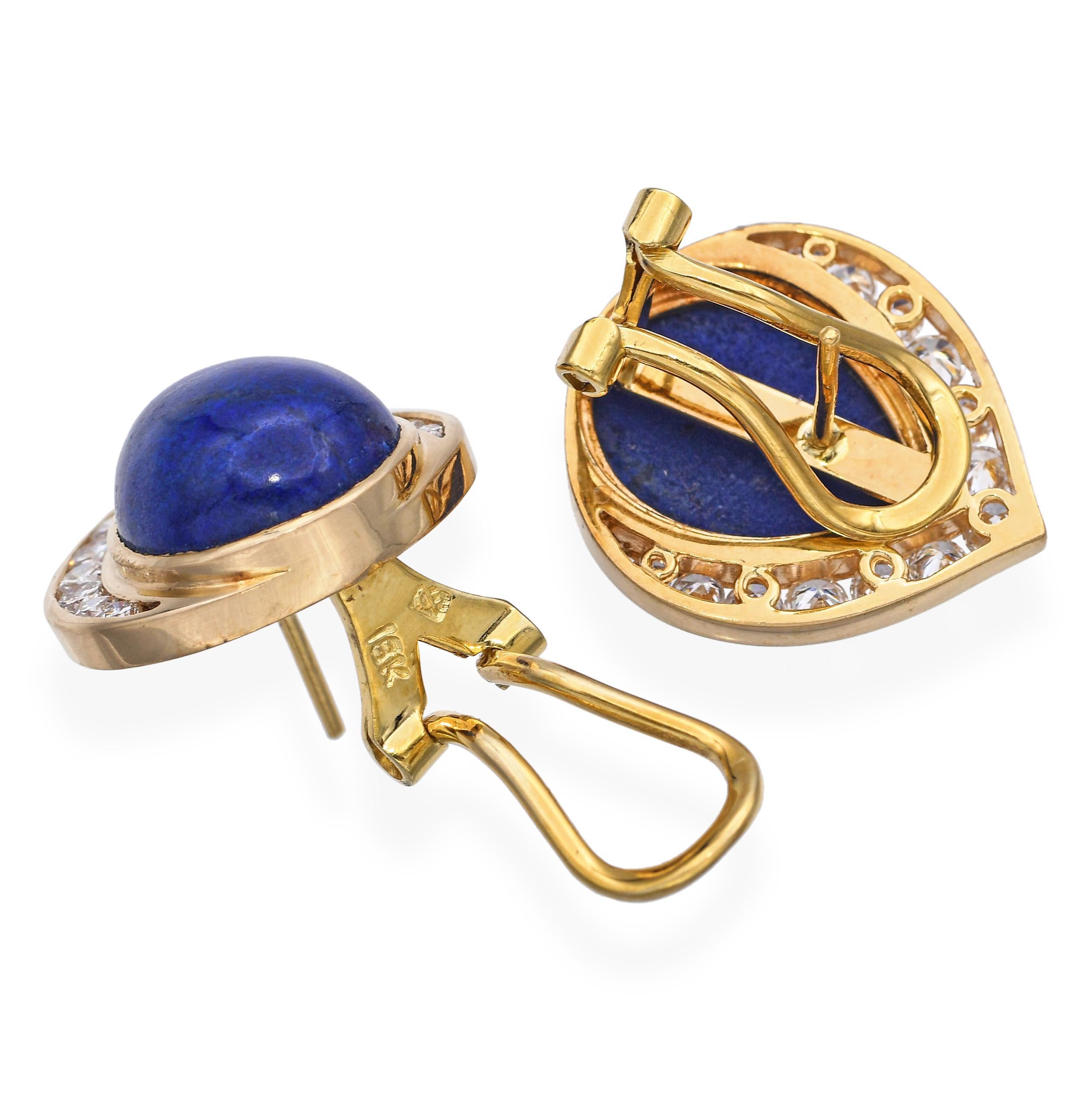 Pendientes vintage de oro amarillo de 18k con diamantes y lágrima de lapislázuli de 1,02 tqc en Bueno estado para la venta en New York, NY
